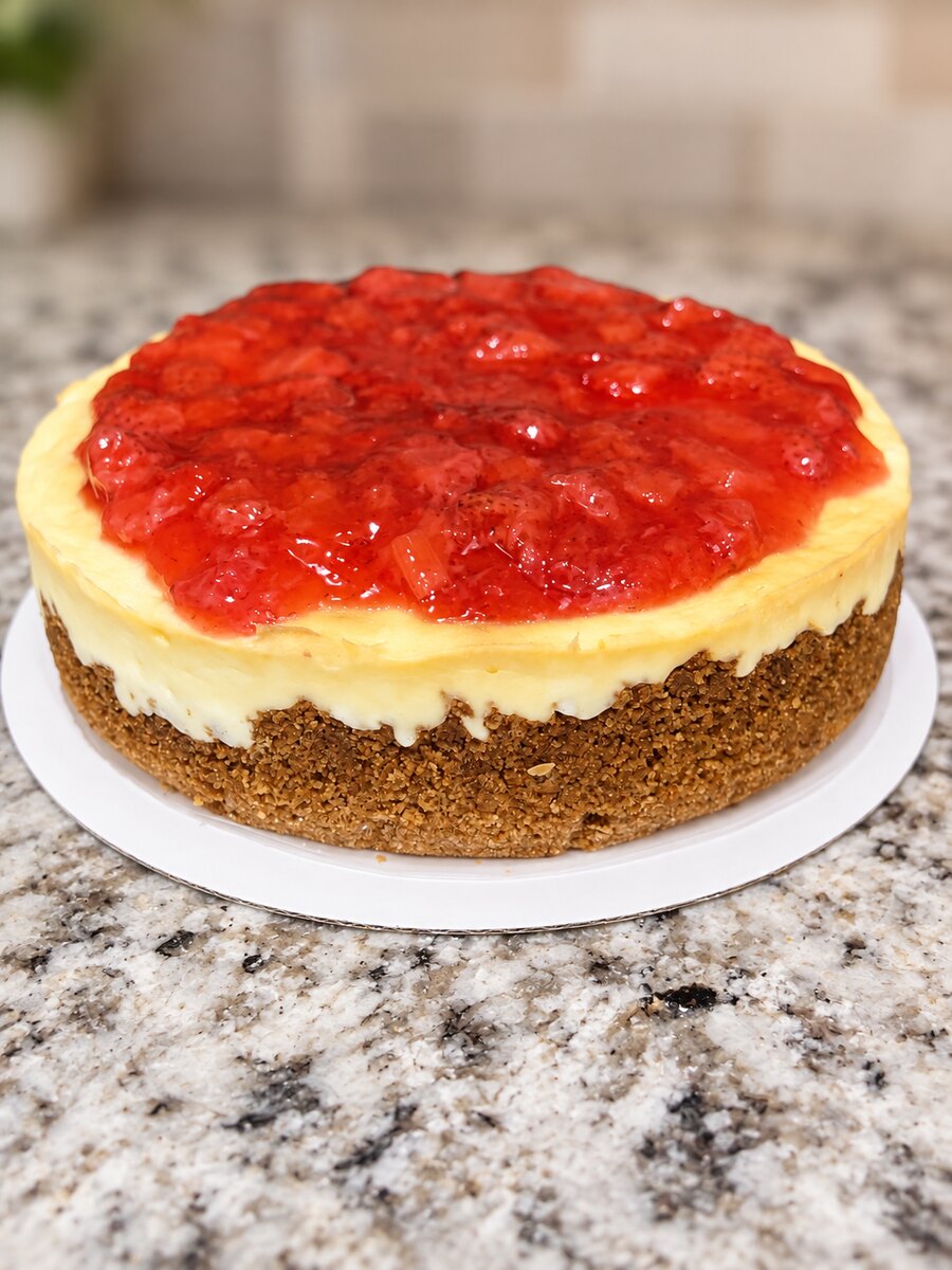 Vanilla cheesecake with strawberry topping